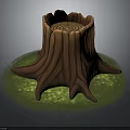 Detailed Wooden Tree Stump With Natural Growth Rings Texture And Green Grass Base
