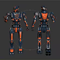 Smart Machines Two Blue And Orange Robots In Standing Posture With Mechanical Structure 3d model