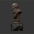 Ancient Greek Classical Bust Sculpture With Green Square Marble Base