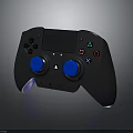 Black Game Controller with Blue Thumbsticks and Multi Colored Action Buttons Design