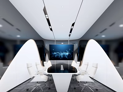 Modern Conference Room Interior Design With White Chairs Meeting Table And Large Screen 3d model