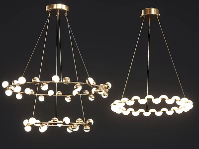 Modern Gold Chandeliers With Round Bulbs Hanging In Contemporary Interior 3d model