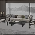 Modern Sofa And Coffee Table Set With Decorative Pillows Side Table Lamp And Wall Art 3d model