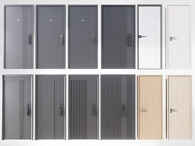 Modern password door entry door security door wooden door 3d model