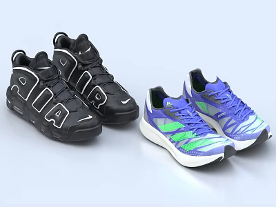 Stylish Black And Blue Laced Sneakers With RIA Lettering Green White Accents 3d model