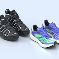 Stylish Black And Blue Laced Sneakers With RIA Lettering Green White Accents