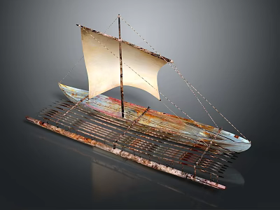 Traditional Wooden Boat With White Sail And Colorful Striped Hull Design 3d model