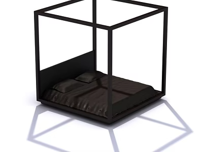 Modern Double Bed With Black Frame Dark Mattress And Minimalist Design 3d model