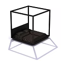 Modern Double Bed With Black Frame Dark Mattress And Minimalist Design