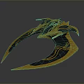 Futuristic Cosmic Spacecraft With Gold Navy Blue Design Streamlined Wings And Intricate Patterns