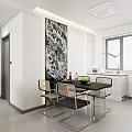 Modern Living and Dining Room With Gray Sofa White Round Coffee Table Black Accent Chair