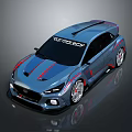 Blue Modified Car With Red Stripes Black Roof Spoiler And Alloy Wheels