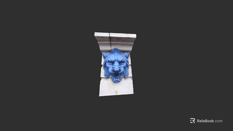 Elegant Garden Landscape With White Architectural Ornament And Blue Lion Head Sculpture 3d model 