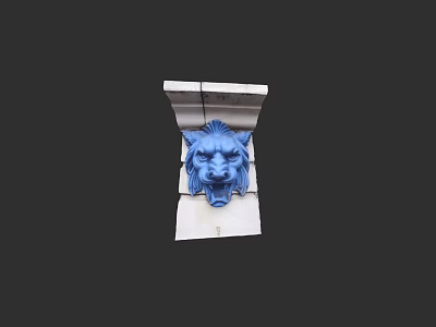 Elegant Garden Landscape With White Architectural Ornament And Blue Lion Head Sculpture 3d model