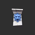 Elegant Garden Landscape With White Architectural Ornament And Blue Lion Head Sculpture