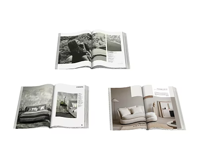 Open Interior Design Books Showcasing Home Spaces With Bedroom And Living Room Scenes 3d model