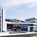 Modern School Campus Building With Glass Facade Greenery And Entrance Steps