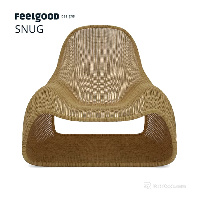 Brown Rattan Lounge Chair with Curved Backrest and Unique Hollow Base Design 3d model 