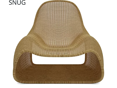 Brown Rattan Lounge Chair with Curved Backrest and Unique Hollow Base Design 3d model