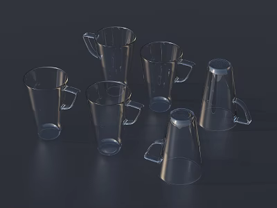 Transparent Glass Cups With Handles For Everyday Use On Dark Background 3d model