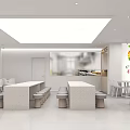 Modern Restaurant Interior Design With White Tables Chairs Order Counter And Menu Screens