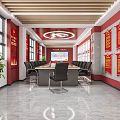 Bright Service Hall Interior With Circular Lights And Child Furniture