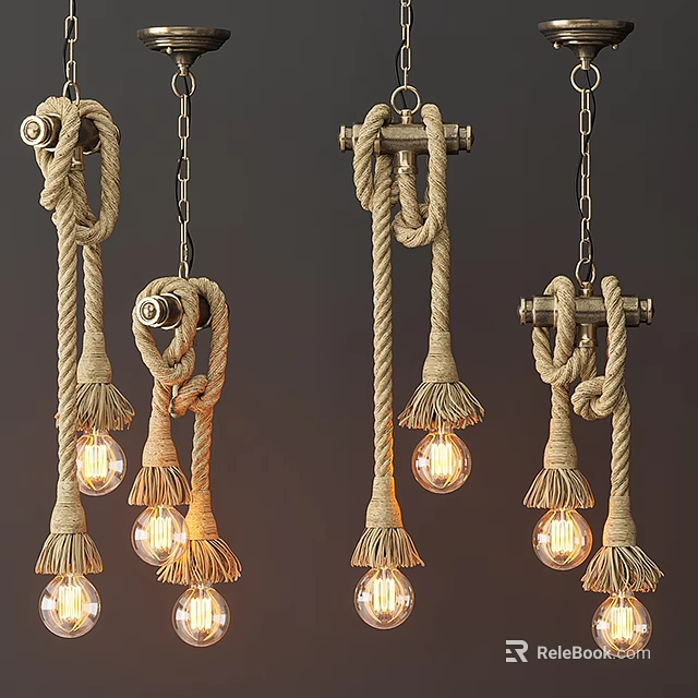 Rustic Rope Chandeliers With Artistic Knot Design And Transparent Bulbs Hanging Gracefully 3d model 