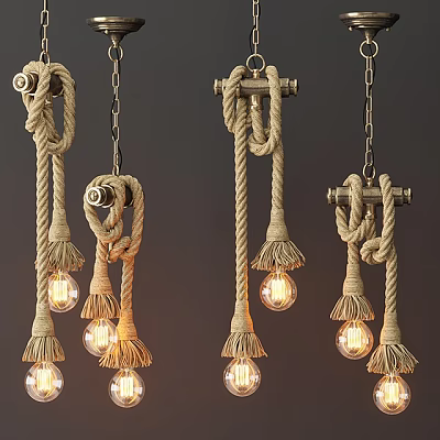 Rustic Rope Chandeliers With Artistic Knot Design And Transparent Bulbs Hanging Gracefully 3d model