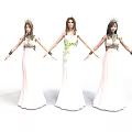 Three Women In White Long Dresses With Crowns Holding Hands Together