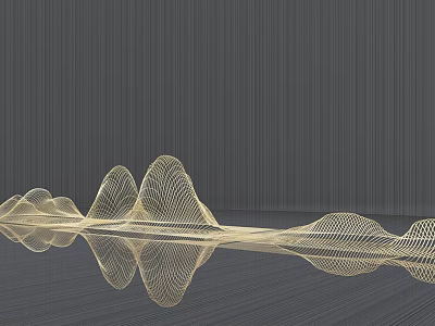 Gold Wire Wave Like Sculpture With Reflection On Gray Floor Background 3d model