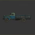 Vintage Teal Blue Truck With Weathered Wooden Bed And Classic Design