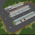 Birds Eye View Planning of Modern Parking Area With Buildings Greenery and Roads