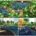 Urban Swimming Pool With Tropical Palms Greenery City View Lounge Chairs And People Recreation