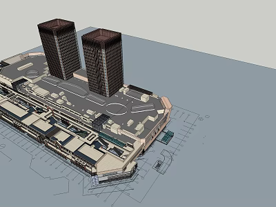 Commercial Street Design With Tall Buildings Low Rise Shops And Open Square 3d model
