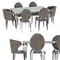 Modern Dining Table And Chairs Set With Glass Top And Grey Upholstered Metal Leg Chairs