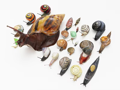 Diverse Reptile Species Showcasing Colorful Snails And Various Shells Collection 3d model