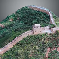 Great Wall Scenery With Green Mountains Lush Vegetation And Ancient Watchtower