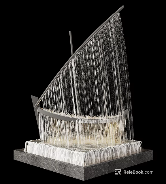 Sailboat Shaped Garden Ornament With Flowing Water Streams And Decorative Base Pool 3d model 