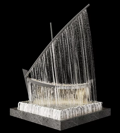 Sailboat Shaped Garden Ornament With Flowing Water Streams And Decorative Base Pool 3d model