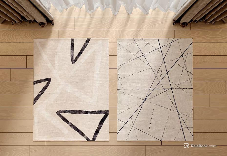 Light Colored Square Rugs With Modern Geometric Patterns On Wooden Floor 3d model