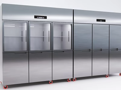 Commercial Stainless Steel Refrigerators And Freezers With Multiple Doors And Wheels 3d model