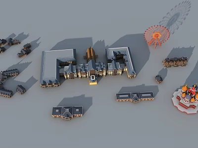 Detailed European Architecture Model Featuring Classical Buildings And Ferris Wheel 3d model