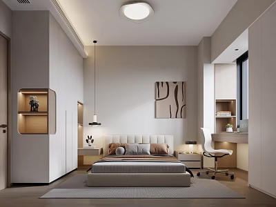 Modern Kids Room Interior Design With Bed Bedside Tables Desk Chair Wardrobe And Wall Painting 3d model