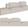 Modern Beige Fabric Three Seater Sofa With Two Pillows And Modular Design 3d model