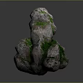 Wood Stone Natural Decorative Piece With Green Moss Covered Rough Surface And Organic Texture