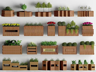 Landscape Flower Box Plant Combination Flower and Plant Combination Flower Box Flower Bed Flower Bed Flower Table Solid Wood Flower Box 3d model