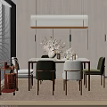 Modern Dining Table Set With Marble Top Green White Dining Chairs And Flower Arrangement