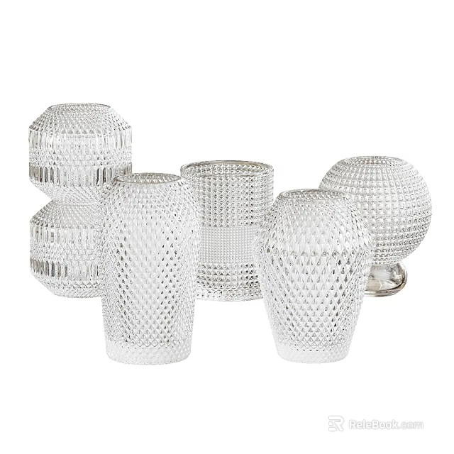 Transparent Glass Vases With Intricate Textures Various Shapes And Decorative Designs 3d model 