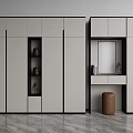 Modern Wardrobe Design With Multiple Doors Open Storage Shelves And Mirror Panel 3d model