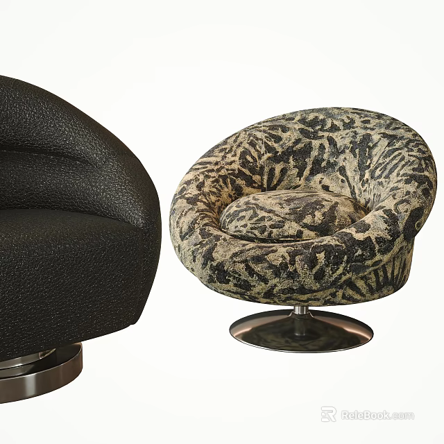 Modern Leisure Chairs With Black Textured And Patterned Swivel Base Design 3d model 